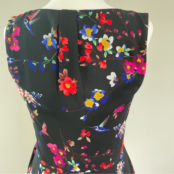 Express Black Multicolored Floral  Dress HummingBird Keyhole 2 Sleeveless Skater - Picture 4 of 13
